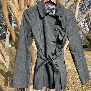 NWOT Sandro Grey Trench Coat with Ruffled Collar Academia Gorpcore Shabby Chic